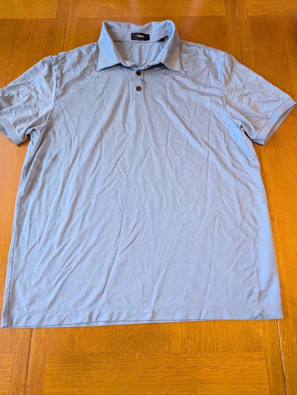 Theory Noran Polo Shirt Large Jersey Lyocell Blue Short Sleeve Luxury Minimalist